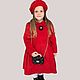 Красное шерстяное пальто для девочки с брошью Леди совершенство, Верхняя одежда детская, Тольятти,  Фото №1