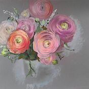 Картины и панно handmade. Livemaster - original item Painting Ranunculus pastel (flowers pink lilac gray). Handmade.