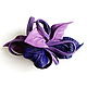 Заколка для волос автомат Very Peri цветок из кожи синий фиолетовый, Заколки, Москва,  Фото №1
