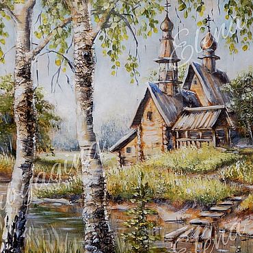 Картины и панно ручной работы. Ярмарка Мастеров - ручная работа "Тихая пристань" Картина на бересте русский пейзаж. Handmade.