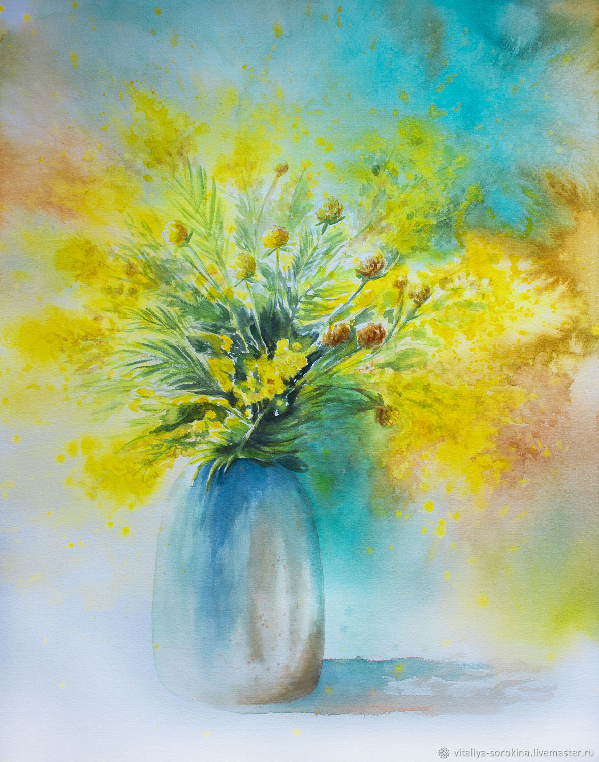 Акварельная картина \"Букет полевых цветов\". Мимоза Цветы в интернет ...