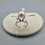 Украшения handmade. Livemaster - original item Silver ring with 11 mm white pearls and cubic zirconia. Handmade.