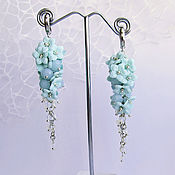 Украшения handmade. Livemaster - original item Long turquoise earrings with polymer clay flowers, forget-me-not. Handmade.