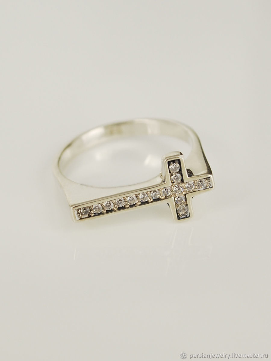 Silver ring with cross white zircon, Rings, Sevastopol,  Фото №1