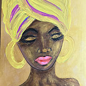 Картины и панно handmade. Livemaster - original item Painting portrait of an African woman on gold 