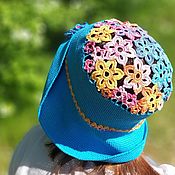Аксессуары handmade. Livemaster - original item Summer women`s hat Panama crocheted with flowers. Handmade.