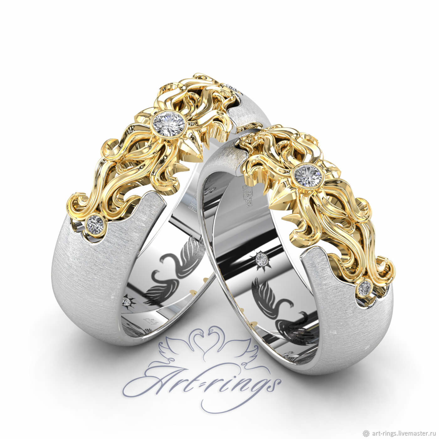 Оригинальные обручальные кольца из белого золота парные