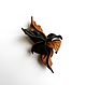 Small brooch leather flower `Dresden` brown red. Flower brooch decoration on the top clothes. Coat, coat, jacket, suit, dress, coat, jacket, sweater. The brooch on a lapel, hat, bag, belt
