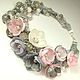 Smoky Pink Gave. Necklace made of natural stones, fabric flowers, Necklace, St. Petersburg,  Фото №1