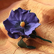 Брошь-цветок из кожи Василек  Кожаные броши