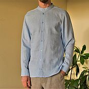 Рубашки мужские: Рубаха мужская с вышивкой «Гжель»