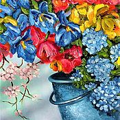 Картины и панно handmade. Livemaster - original item Painting with a bouquet in pail 