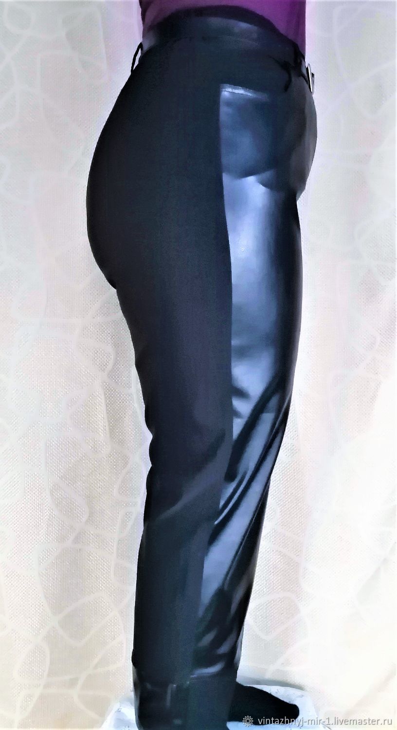 Винтаж: Одежда винтажная: чёрные брюки miss Etam, вискоза с экокожей ...