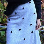 Тёплая ассиметричная юбка мини, шерсть, дизайнерский декор