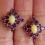 Украшения handmade. Livemaster - original item Purple Star earrings with opals and rhodolites. Handmade.