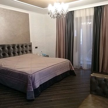 Для дома и интерьера ручной работы. Ярмарка Мастеров - ручная работа Покрывало и шторы из бархата. Серо-розовая гамма.. Handmade.