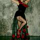 черное платье с красными розами, Платья, Алатырь,  Фото №1