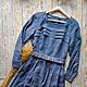 Платье синее льняное длинное с длинным рукавом, Платья, Барановичи,  Фото №1