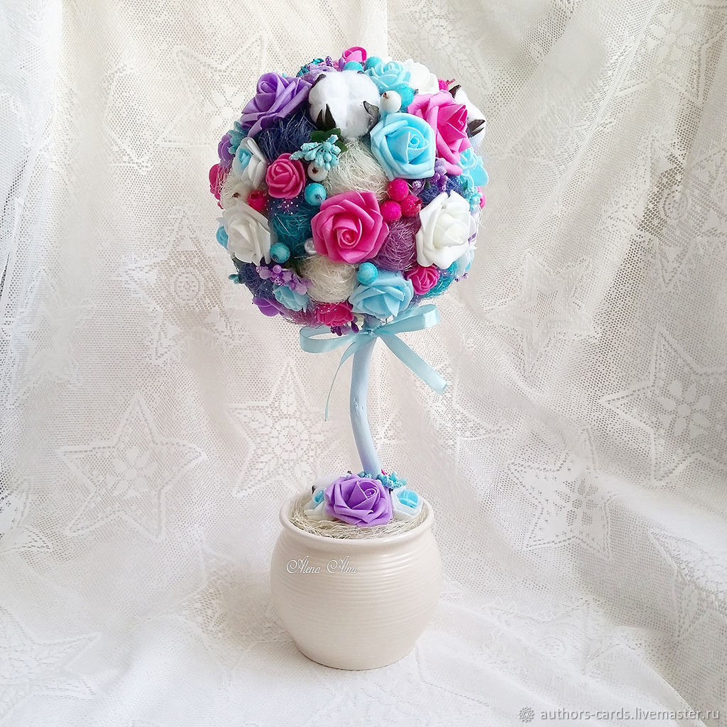 топиарий своими руками в подарок подруге. мастерская топиариев. идеи для творчества своими руками. топиарий черничный бриз. крона топиария.