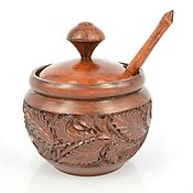 Sugar bowls: wooden carved sugar bowl with a spoon