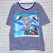 Одежда handmade. Livemaster - original item T-shirt vest print cat sailor in vest hand painted. Handmade.