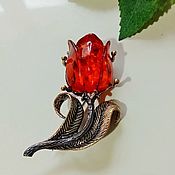 Украшения handmade. Livemaster - original item Brooch Red Tulip brooch with amber Gift to a woman. Handmade.