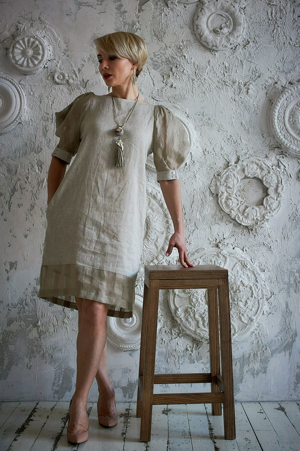 Модные фасоны платьев из льна