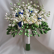 Свадебный букет с орхидеями и бордовыми розами