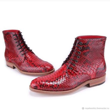 Обувь ручной работы. Ярмарка Мастеров - ручная работа Мужские полуботинки, из кожи питона, красный цвет. Handmade.