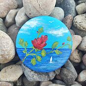 Украшения handmade. Livemaster - original item Rose Brooch by the Sea. Miniature painting on canvas. Seascape. Handmade.