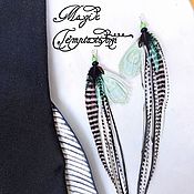 Украшения handmade. Livemaster - original item Black and turquoise feather earrings. Handmade.