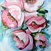Картины и панно ручной работы. Ярмарка Мастеров - ручная работа Pintura al óleo flores de color Rosa. Handmade.