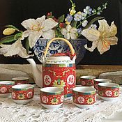 Винтаж: Чайница и вазочка в одном стиле, Китай!
