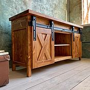Для дома и интерьера handmade. Livemaster - original item TV cabinet in Loft style made of solid wood with doors on a barn mechanism. Handmade.