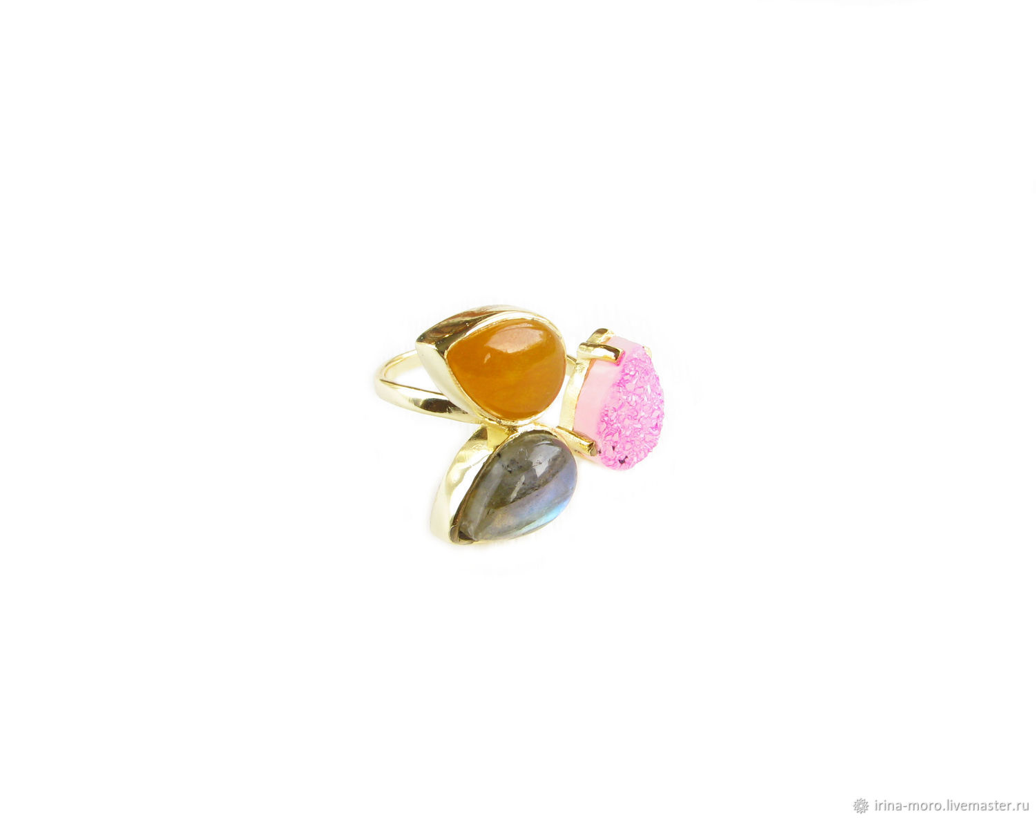 Ring with three stones labrador, jade and druse agate, Rings, Moscow,  Фото №1