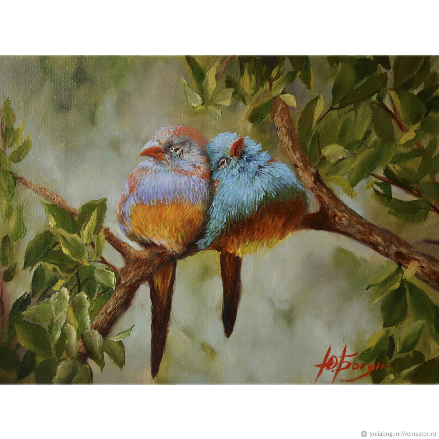 Oil painting birds ' Sweet couple', Pictures, Belorechensk,  Фото №1