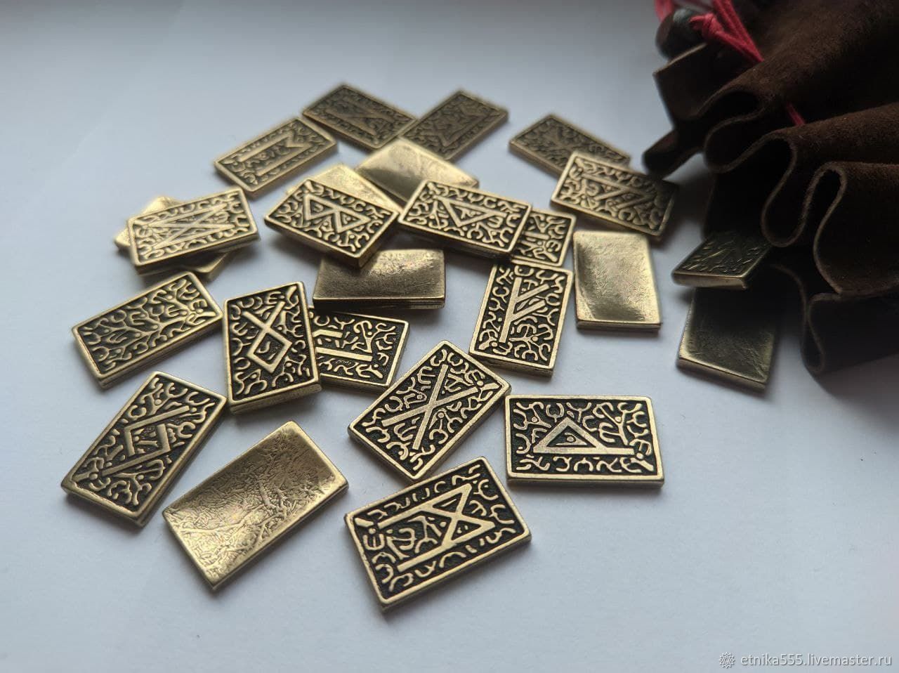 Bronze runes in a leather bag, set, Runes, Belaya Cerkov,  Фото №1