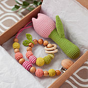 Работы для детей, handmade. Livemaster - original item Baby box: tulip rattle, holder, rodent, gift for March 8. Handmade.