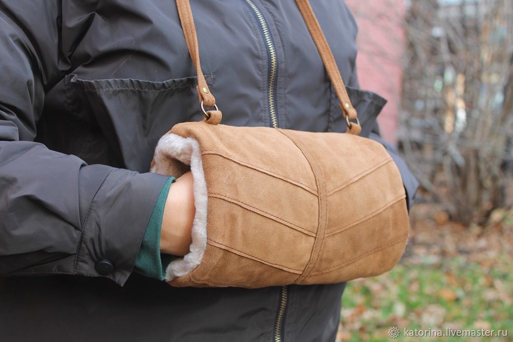 Clutch hand Bag made of leather and sheepskin fur Red herringbone, Clutch, Moscow,  Фото №1