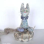 Материалы для творчества handmade. Livemaster - original item Textile kitty. Toy, needle box, interior decoration, blue. Handmade.