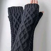 Аксессуары handmade. Livemaster - original item Fingerless gloves long knitted 101, black. Handmade.
