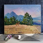 Картины и панно handmade. Livemaster - original item Deer in the mountains oil painting. Painting with a fawn in the mountains. Handmade.