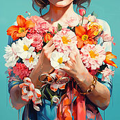 Картины и панно handmade. Livemaster - original item Painting A Girl and bright flowers. buy painting artist. Handmade.
