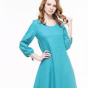 Одежда handmade. Livemaster - original item Turquoise linen dress in boho style. Handmade.