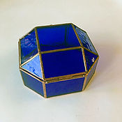 Свадебный салон handmade. Livemaster - original item Stained glass jewelry box for wedding rings in dark blue color. Handmade.
