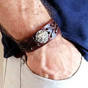Украшения handmade. Livemaster - original item Leather bracelet with lion unisex. Handmade.