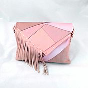 Сумка кожаная розовая Элла, сумка в полоску