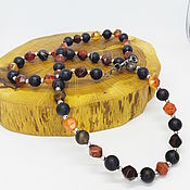 Работы для детей, handmade. Livemaster - original item Beads with black agate and carnelian 56 cm. Handmade.