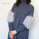 Women's sweater long gray with fur trim, Sweaters, Yerevan,  Фото №1