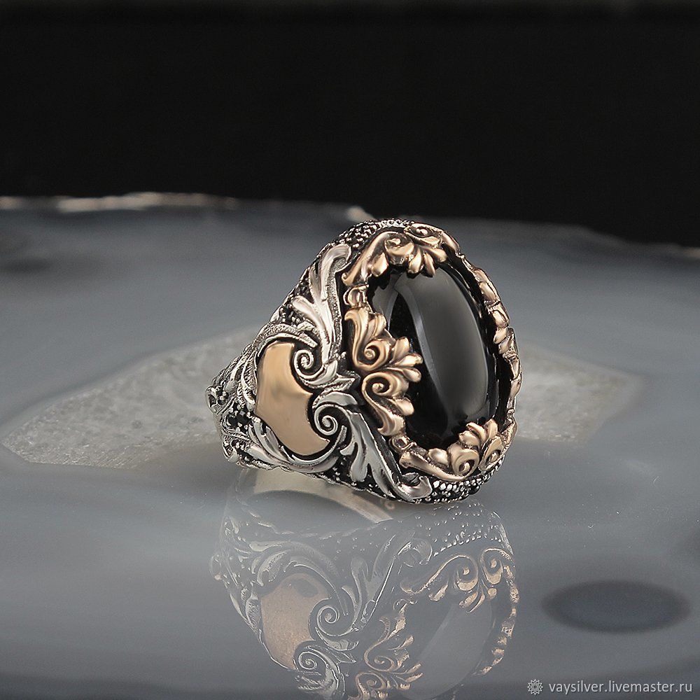  Мужское кольцо с камнем Оникс уникальный дизайн авторский, Перстень, Стамбул,  Фото №1